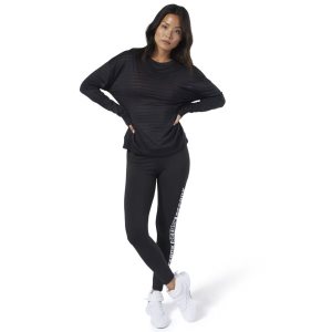 Reebok Studio Mesh Long Sleeve T Shirt Damen - Schwarz - DE 795-BYC